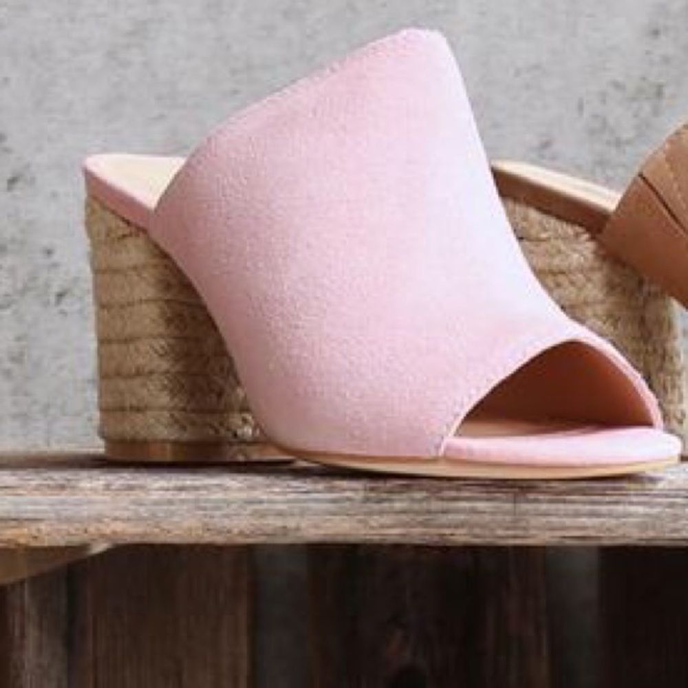 NIB Blush Pink Suede Jute Wrap Heel Slide Mule - Picture 6 of 8